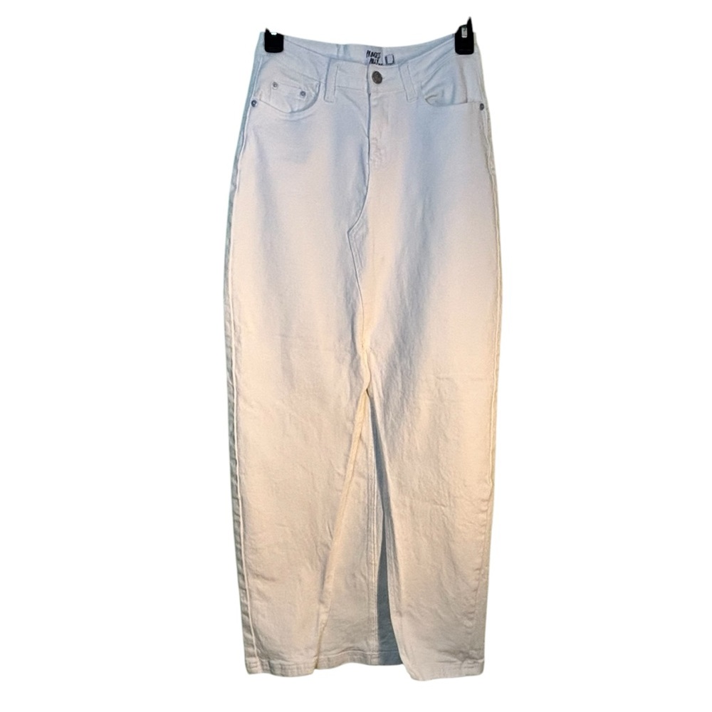 Princess Polly Batkins Maxi Skirt.‎ Cream Denim with Slit. Size 0